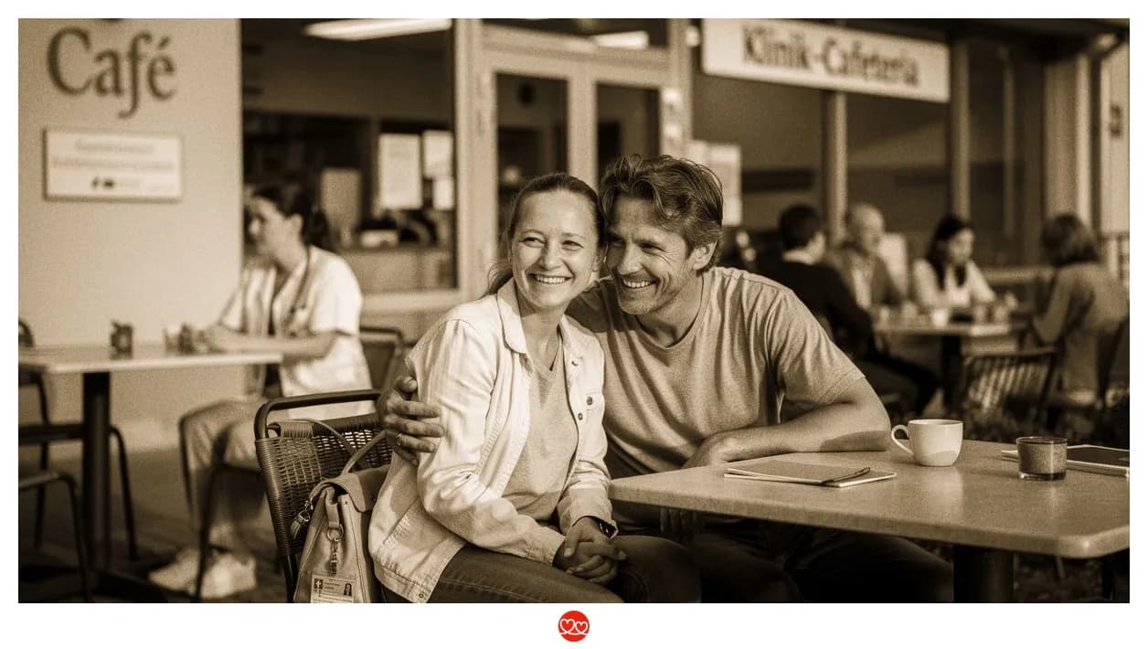 Arzt sitzt allein in der Klinik-Cafeteria, nachdenklich