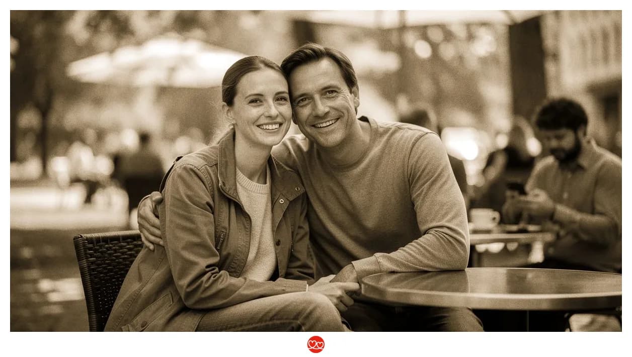 Ärztin und Mann beim ersten Date im Restaurant, entspanntes Gespräch