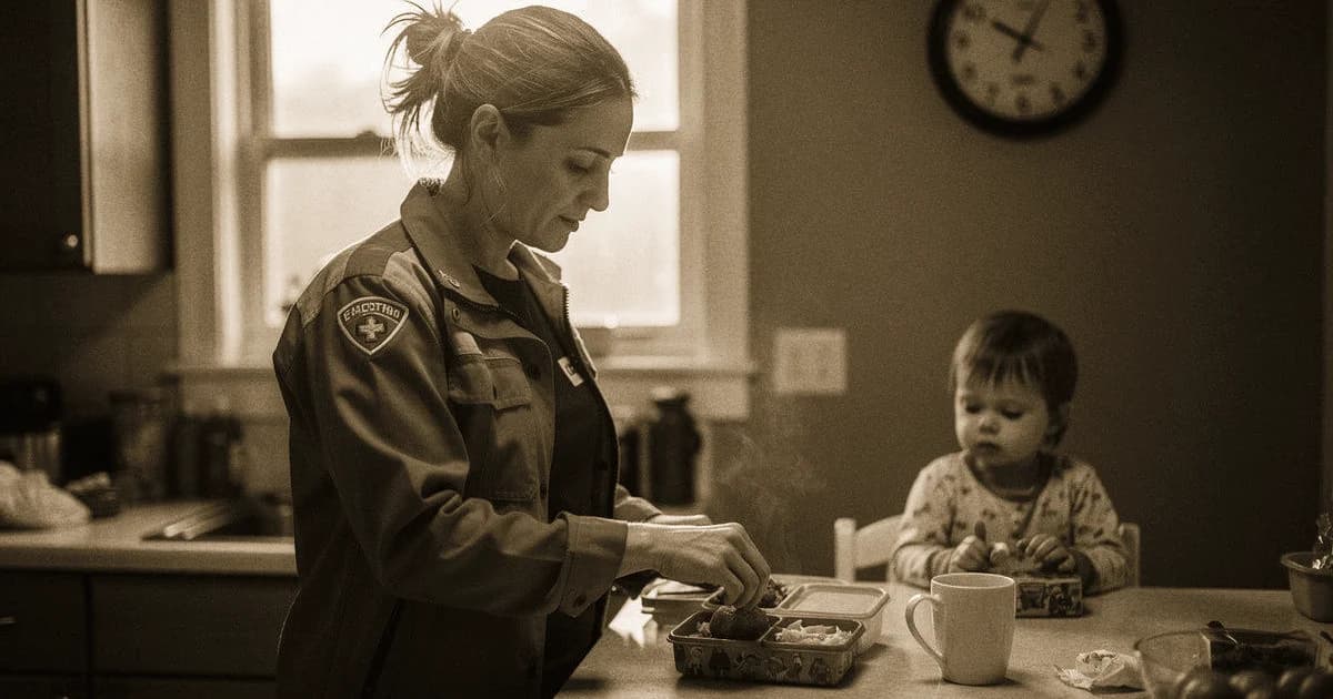 Rettungsdienstler mit Familie beim Frühstück — Karriere und Familienleben im 12/24-Schichtrhythmus