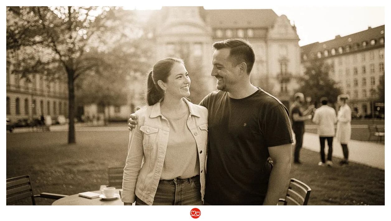Junge Ärztin vor dem LMU Klinikum Campus in ziviler Kleidung, Abendlicht, München