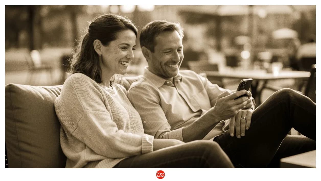 Arzt schaut konzentriert auf Handy im Café, entscheidet sich für Nachricht