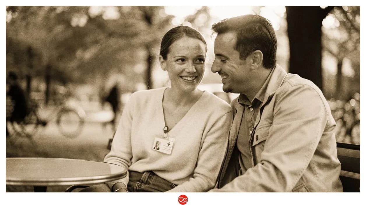 Pflegekräfte im Gespräch auf einem Kongress — informell, entspannt