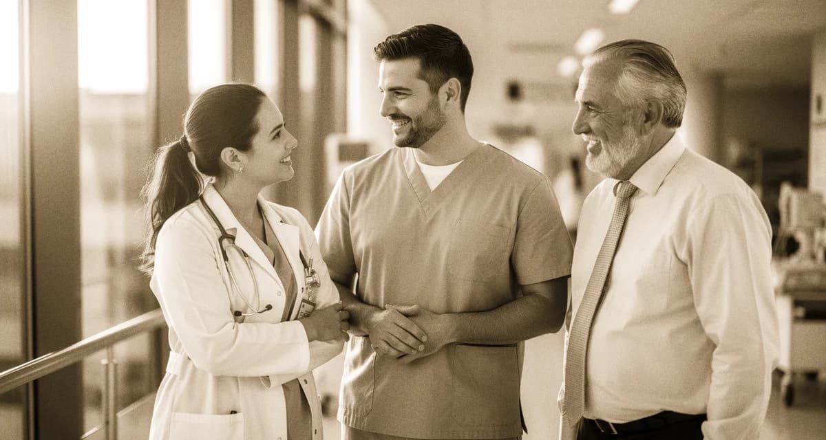 Physiotherapeut mit Terminkalender und Behandlungsliege in eigener heller Praxis, natürliches Fensterlicht — keine realen Personen erkennbar