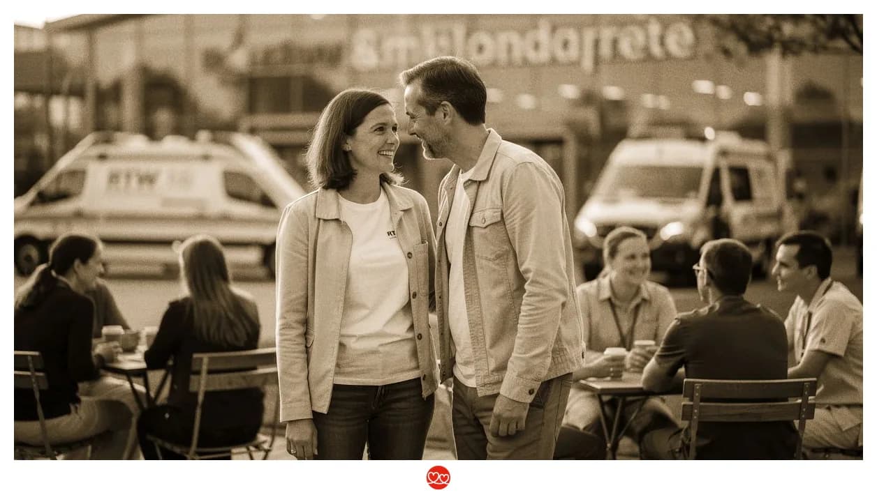 Rettungsdienstler in Zivilkleidung beim Networking auf einer Fachmesse