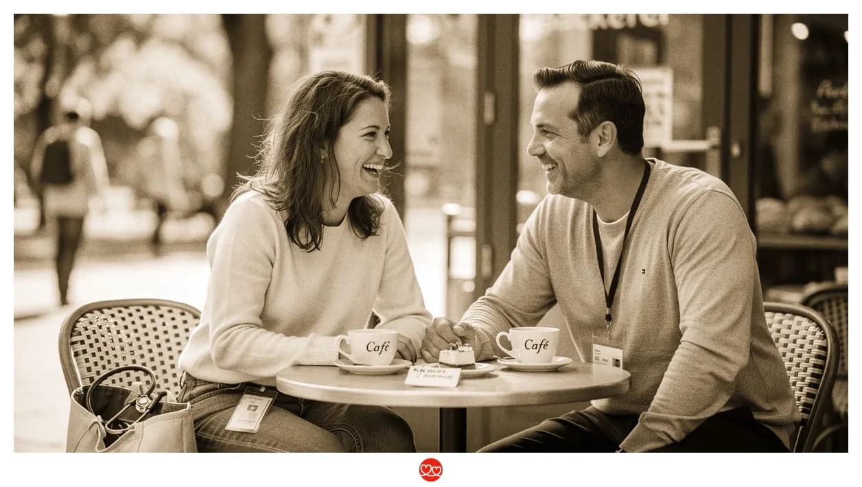 Zwei Ärzte in der Kaffeepause, entspannt im Gespräch