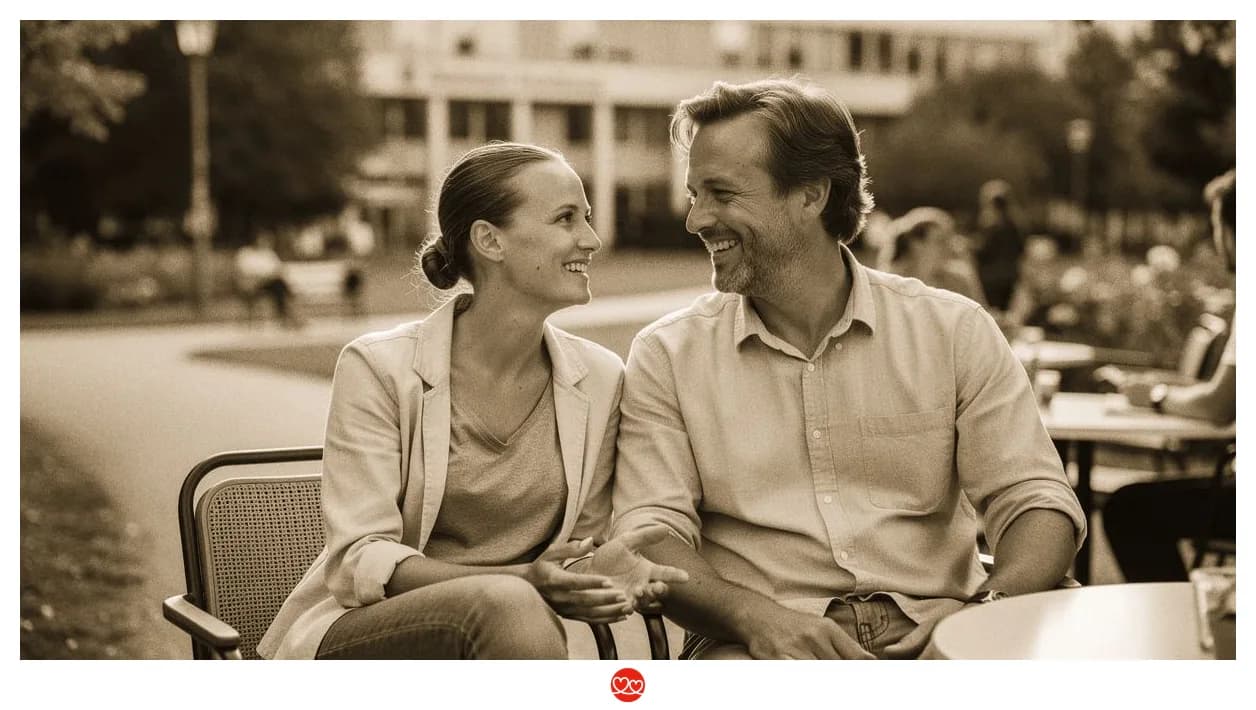 Ärztin und Arzt im Gespräch, beide selbstbewusst und modern