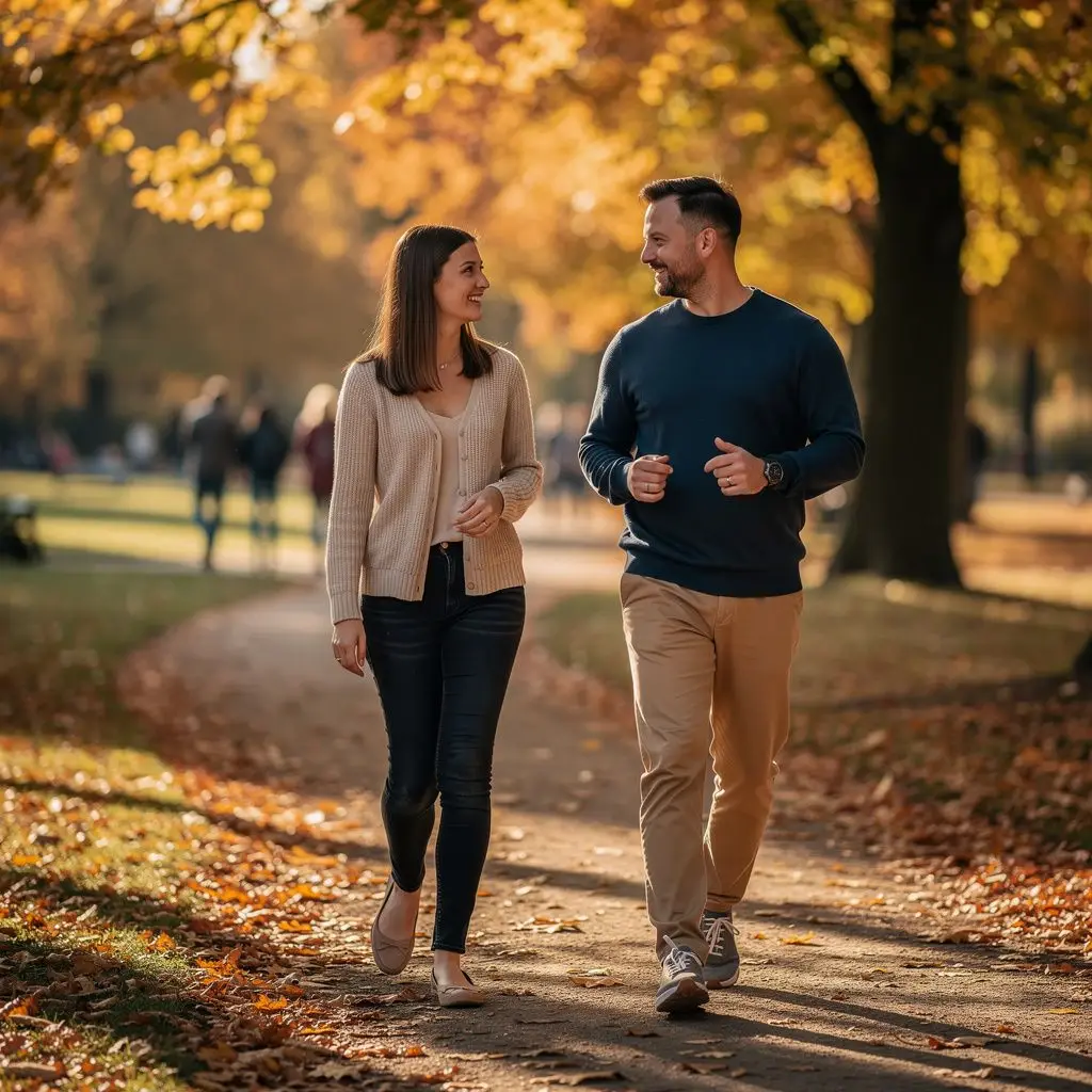 Maria und Lukas bei Spaziergang im Tiergarten Berlin, herbstlich, lachend