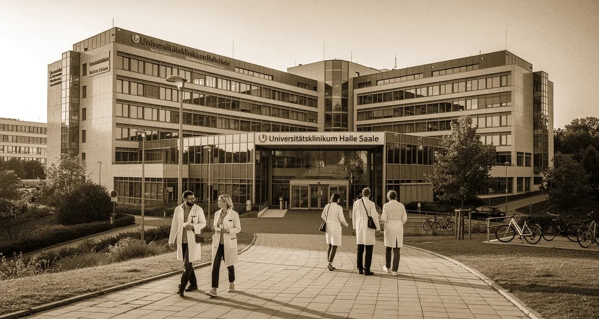 Universitätsklinikum Halle: Klinik-Gebäude an der Ernst-Grube-Straße mit Mediziner-Singles