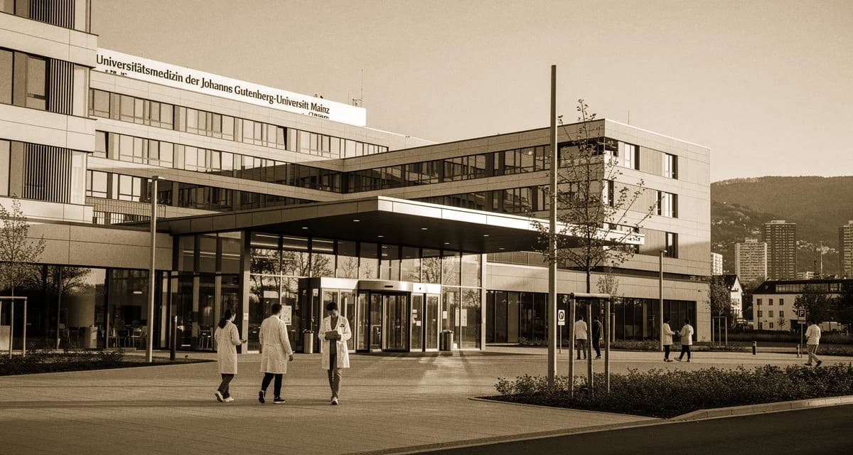 Universitätsmedizin Mainz UMM — Langenbeckstraße mit Mediziner-Team und Rhein-Blick