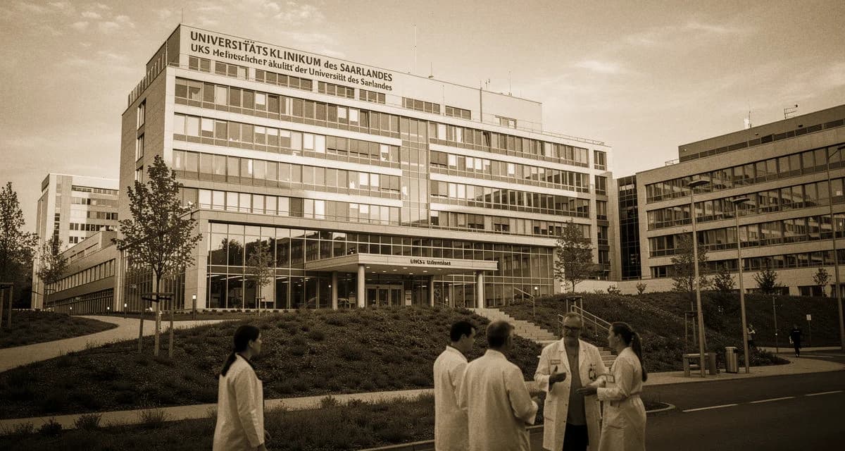 Universitätsklinikum des Saarlandes UKS in Homburg — Kirrberger Straße mit Mediziner-Team