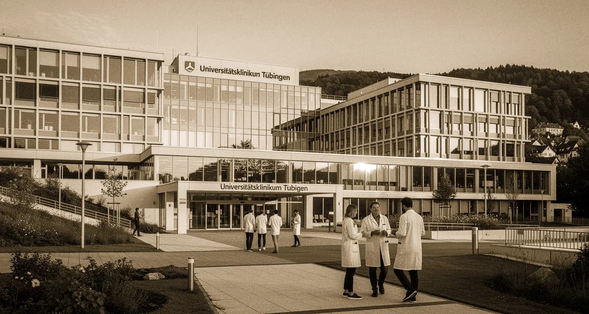 Klinikgebäude der Uniklinik Tübingen auf dem Schnarrenberg mit Blick auf die Altstadt