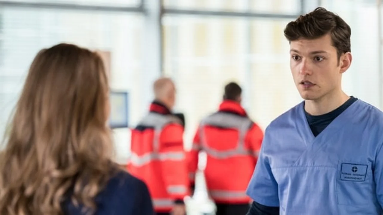 Florian Osterwald Junge Ärzte: Florian Osterwald und Rebecca Krieger besuchen das Johannes-Thal-Klinikum — Szenenfoto aus In