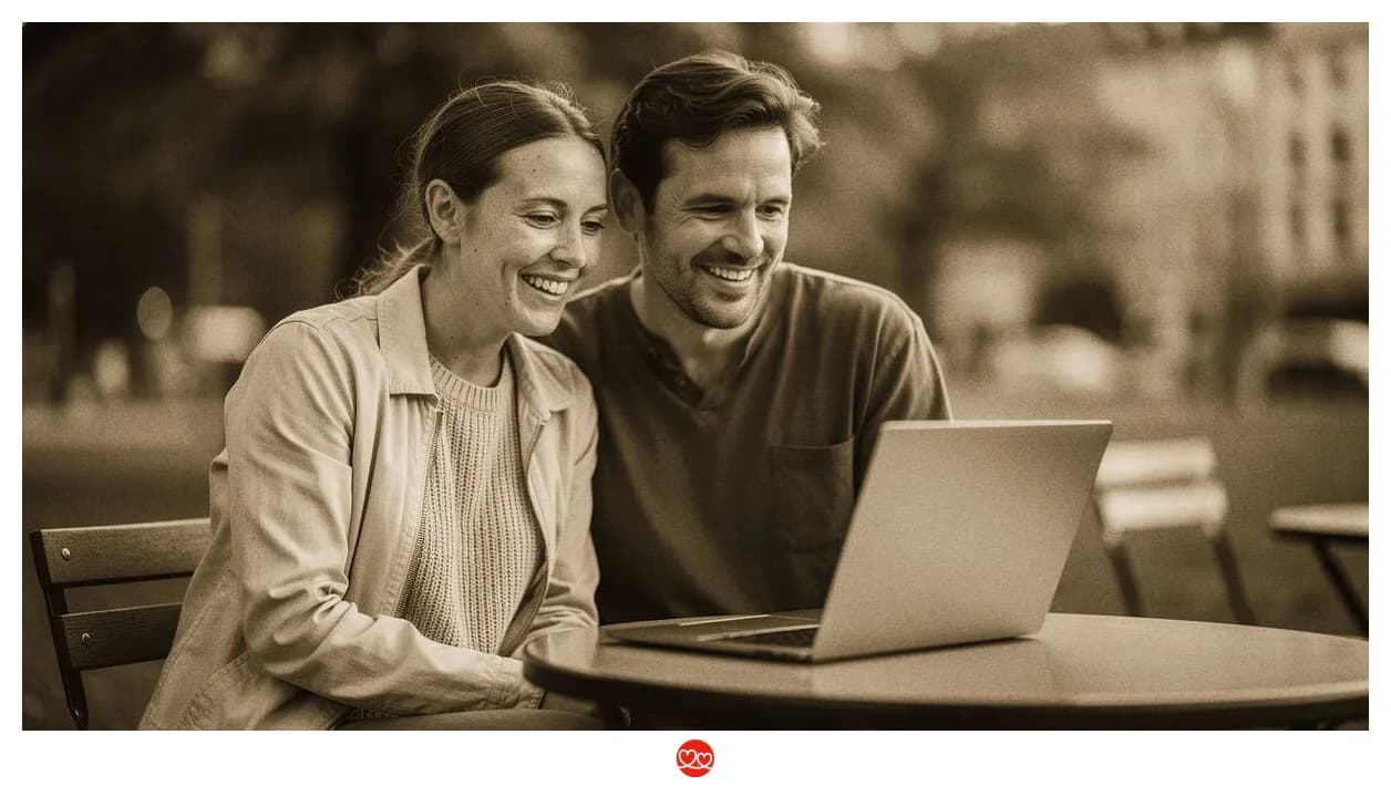 Video-Call Arzt Dating: Arzt in Zivil beim Video-Call zuhause, entspannt am Laptop, natürliches Abendlicht