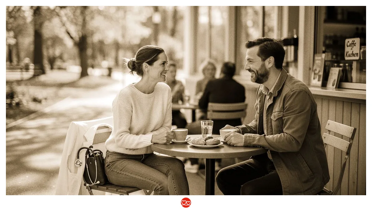 erstes Date Ärzte: Zwei Menschen beim Kaffee-Date in entspannter Atmosphäre