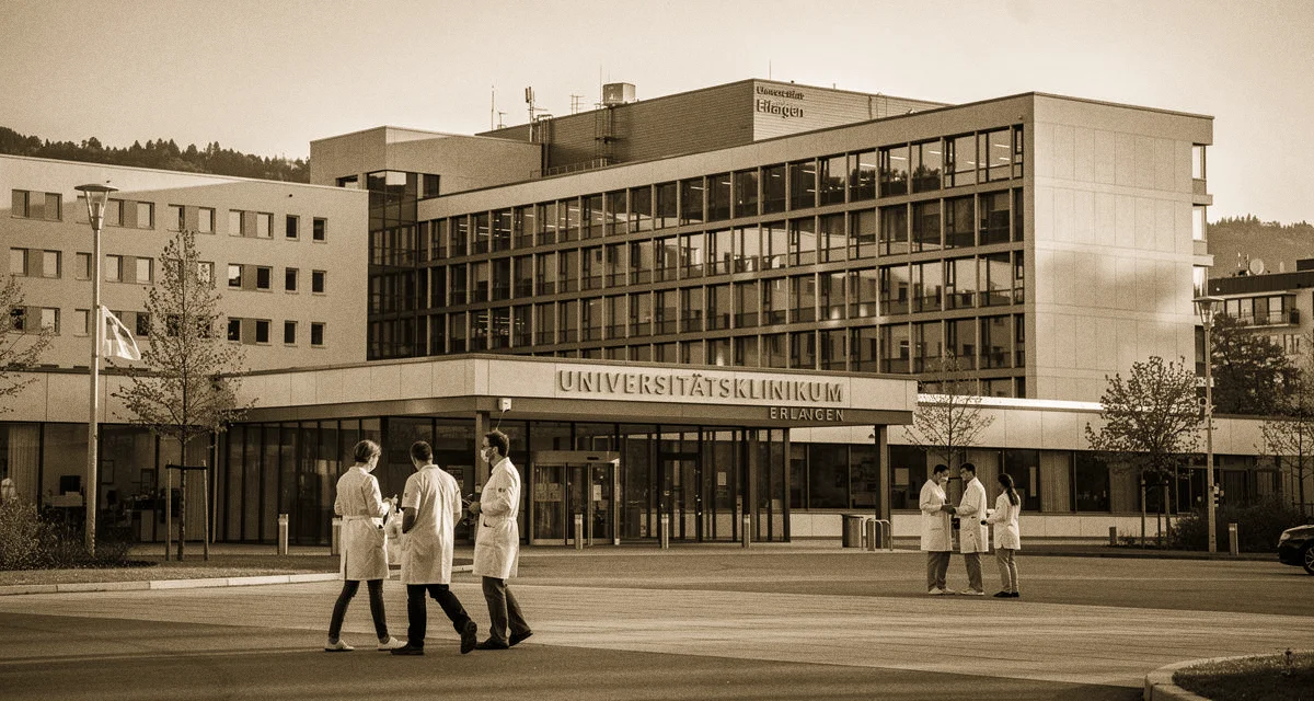 Uniklinik Erlangen Singles: Universitätsklinikum Erlangen Hauptgebäude am Maximiliansplatz mit Kopfsteinpflaster und
