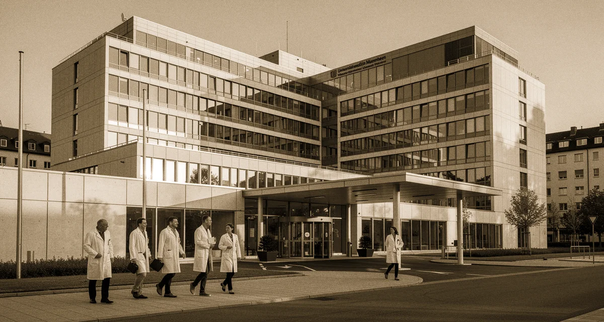 Uniklinik Mannheim: Universitätsmedizin Mannheim UMM — Klinikgebäude am Theodor-Kutzer-Ufer mit Mediziner-Team
