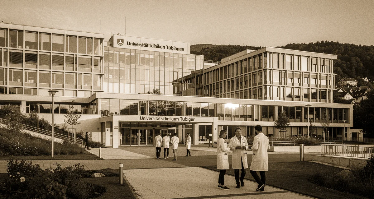 Klinikgebäude der Uniklinik Tübingen auf dem Schnarrenberg mit Blick auf die Altstadt