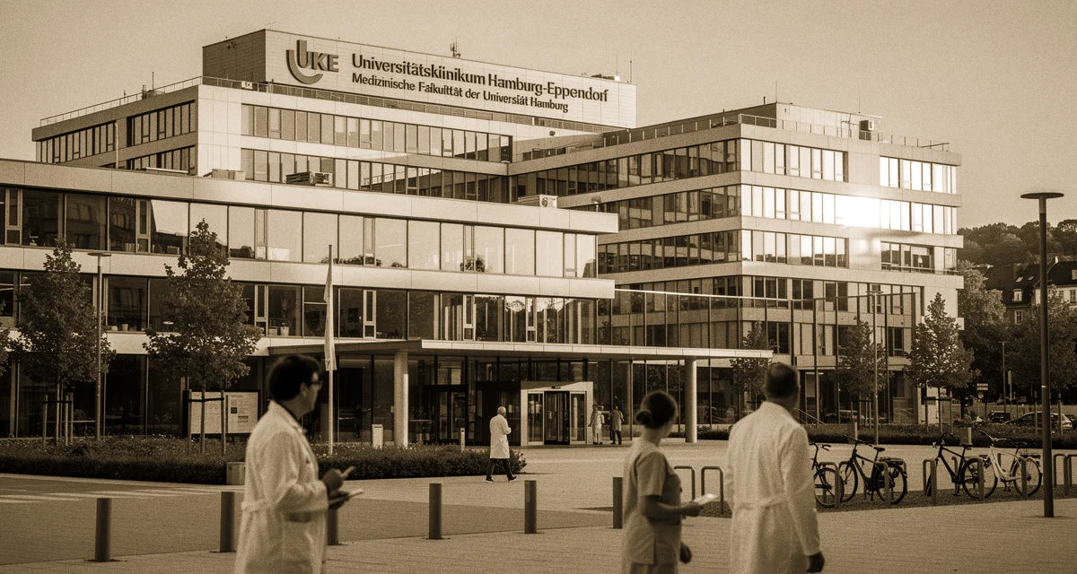 UKE Hamburg: Universitätsklinikum Hamburg-Eppendorf UKE in der Martinistraße mit Mediziner-Team